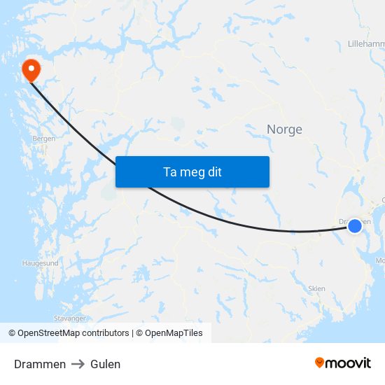 Drammen to Gulen map