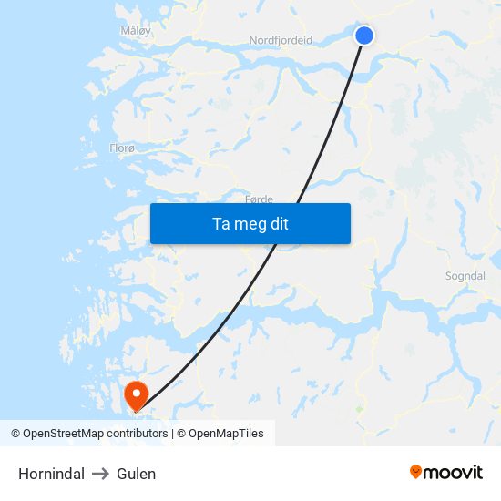 Hornindal to Gulen map