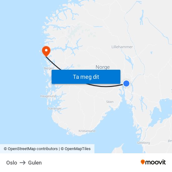 Oslo to Gulen map