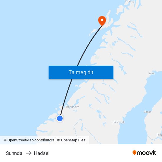 Sunndal to Hadsel map