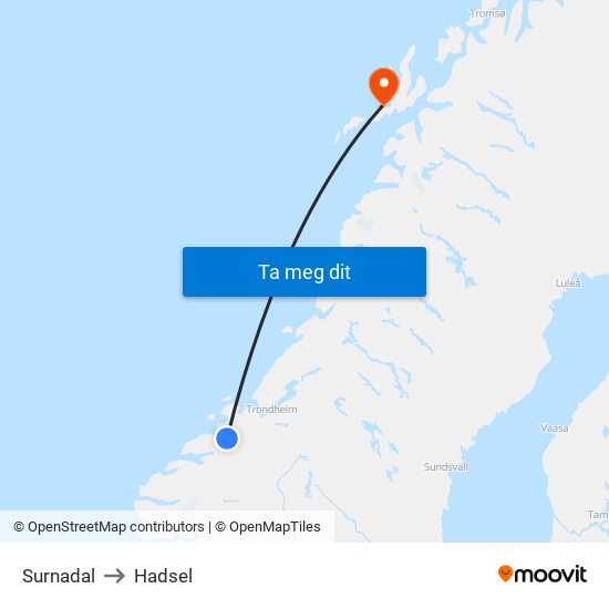 Surnadal to Hadsel map