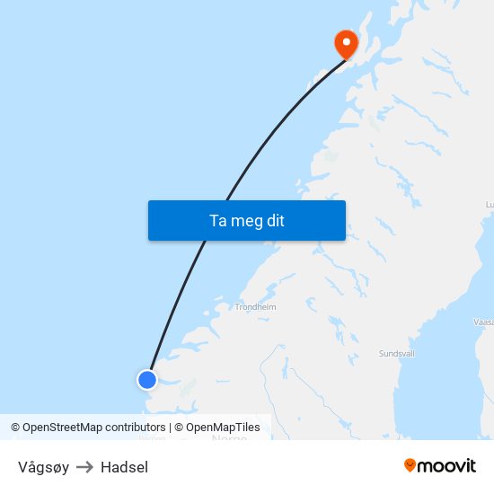 Vågsøy to Hadsel map