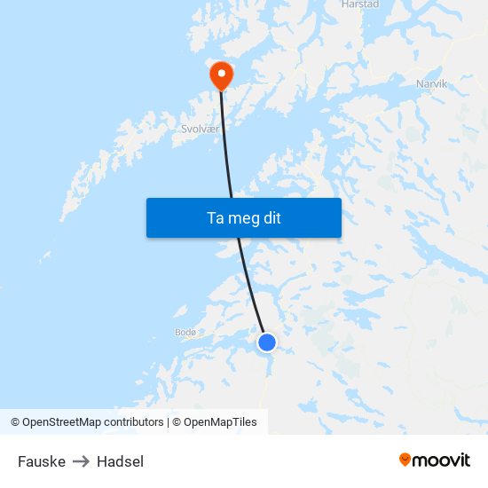 Fauske to Hadsel map