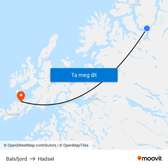 Balsfjord to Hadsel map