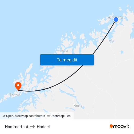 Hammerfest to Hadsel map