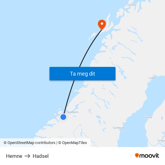 Hemne to Hadsel map