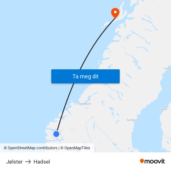 Jølster to Hadsel map