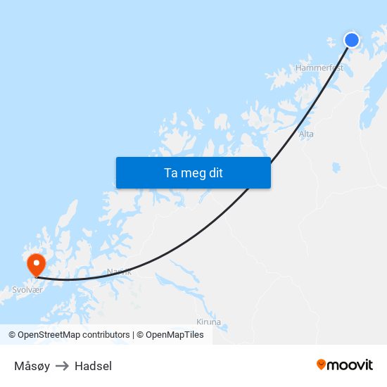 Måsøy to Hadsel map