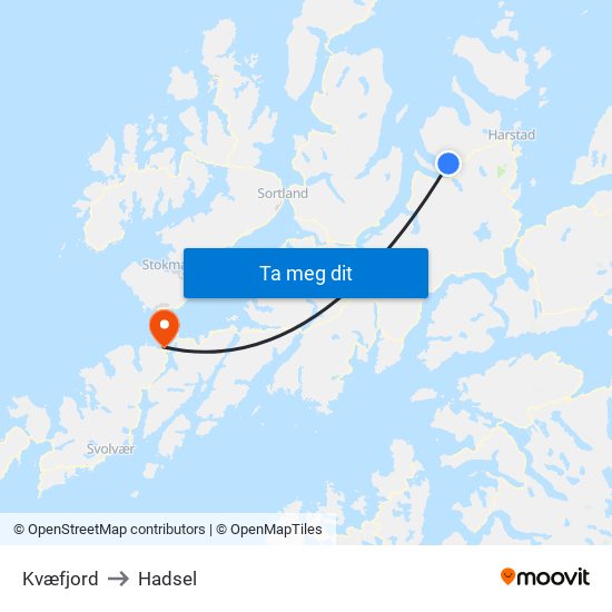 Kvæfjord to Hadsel map