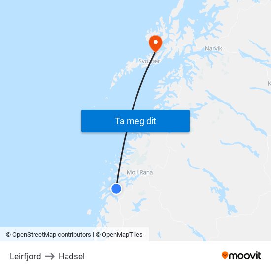 Leirfjord to Hadsel map