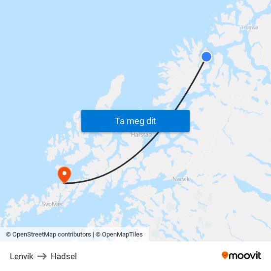 Lenvik to Hadsel map