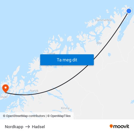 Nordkapp to Hadsel map