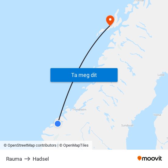 Rauma to Hadsel map