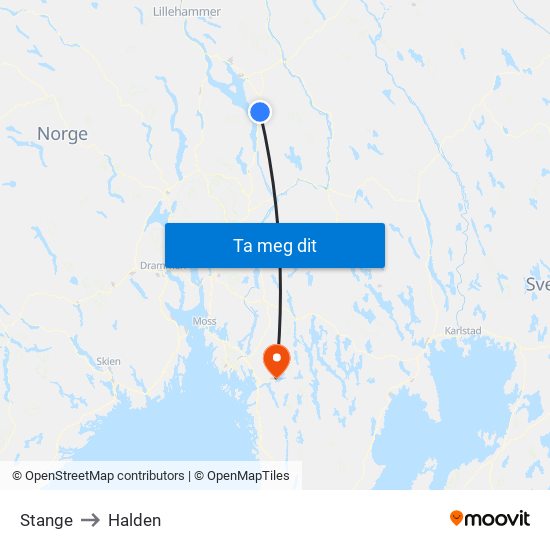 Stange to Halden map