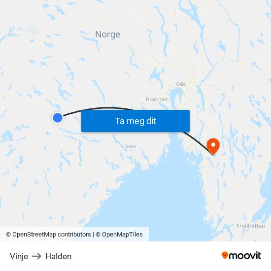 Vinje to Halden map