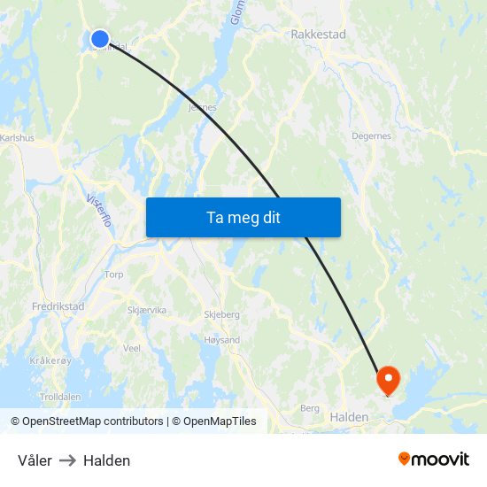 Våler to Halden map