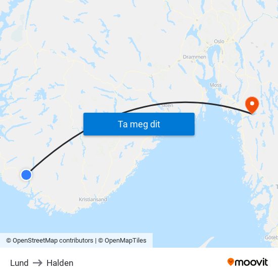 Lund to Halden map