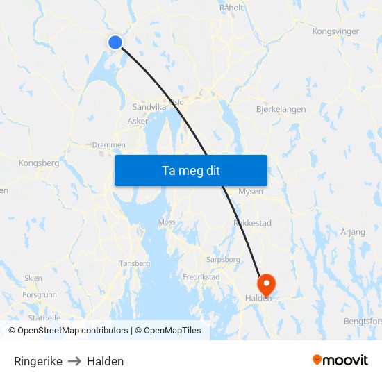 Ringerike to Halden map