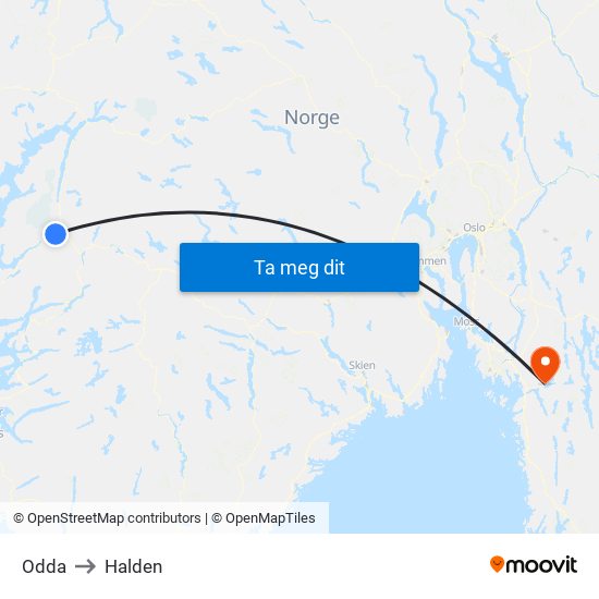 Odda to Halden map