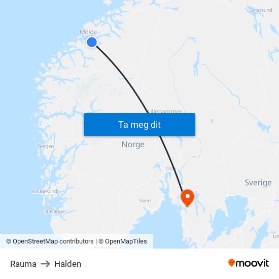 Rauma to Halden map