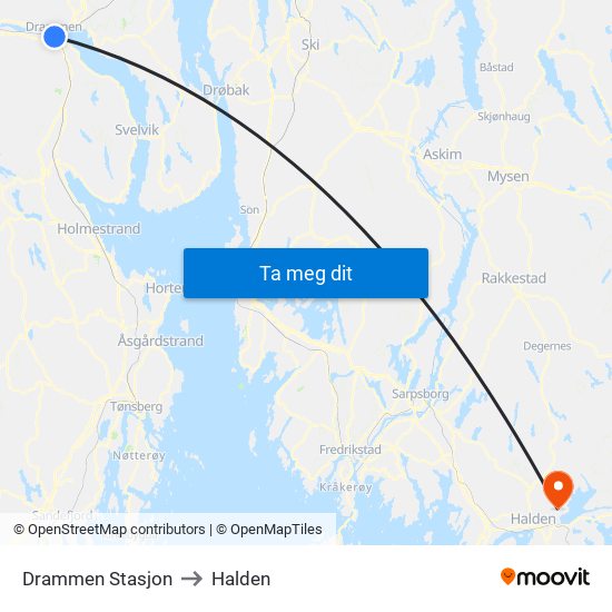 Drammen Stasjon to Halden map