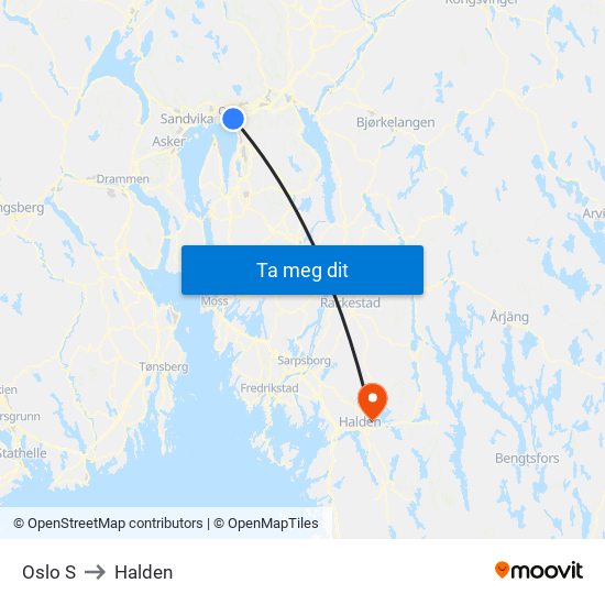 Oslo S to Halden map
