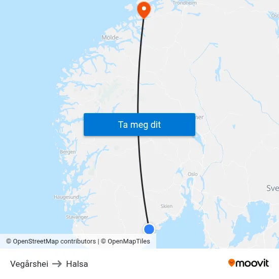 Vegårshei to Halsa map