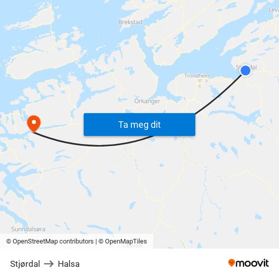 Stjørdal to Halsa map