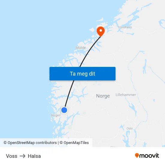 Voss to Halsa map
