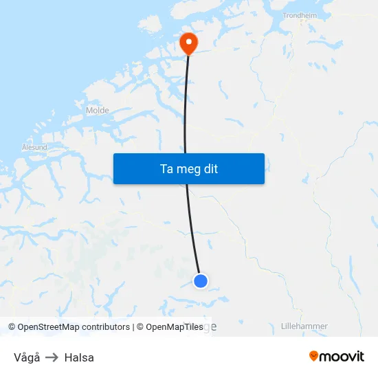 Vågå to Halsa map