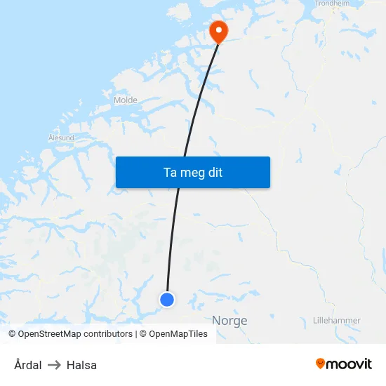Årdal to Halsa map
