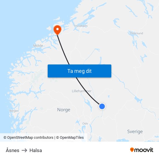 Åsnes to Halsa map