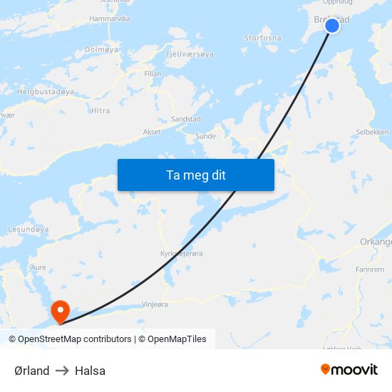 Ørland to Halsa map