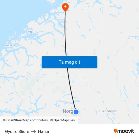 Øystre Slidre to Halsa map