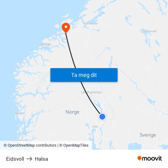 Eidsvoll to Halsa map