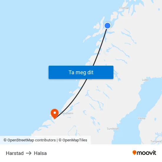 Harstad to Halsa map