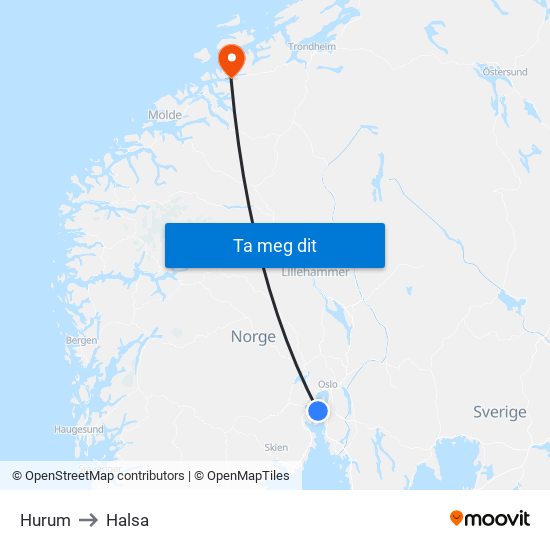 Hurum to Halsa map