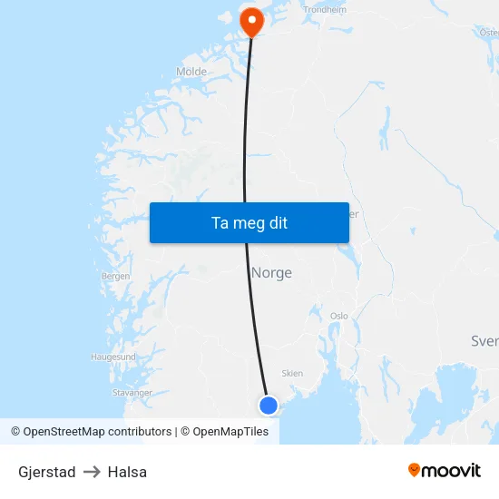 Gjerstad to Halsa map