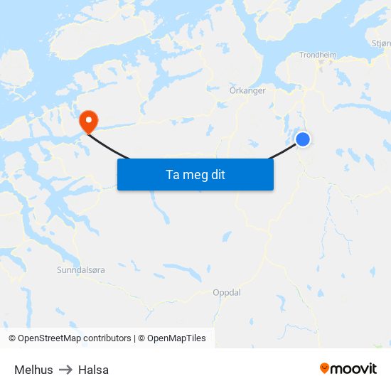 Melhus to Halsa map