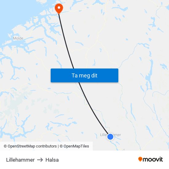 Lillehammer to Halsa map