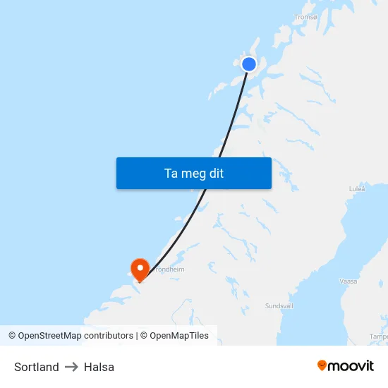 Sortland to Halsa map