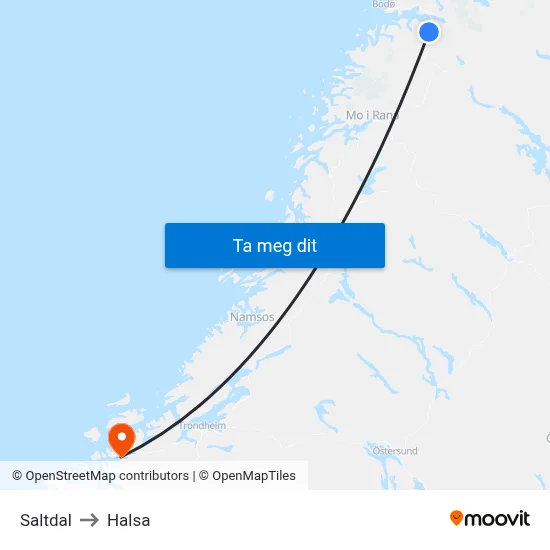 Saltdal to Halsa map