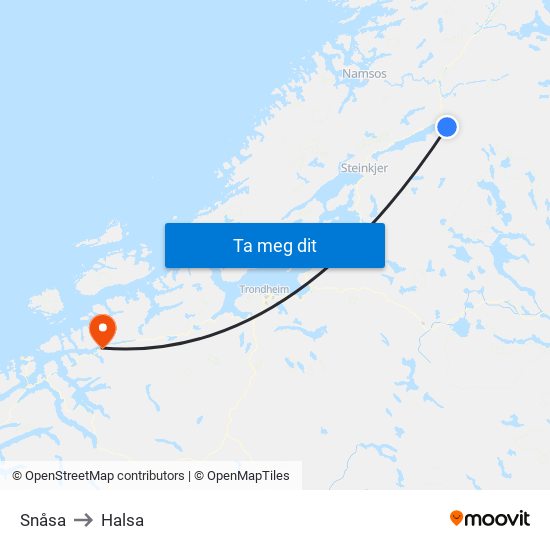 Snåsa to Halsa map