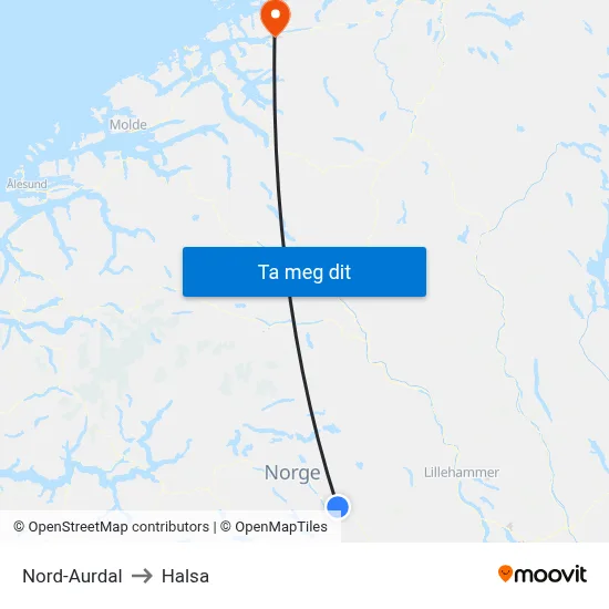 Nord-Aurdal to Halsa map