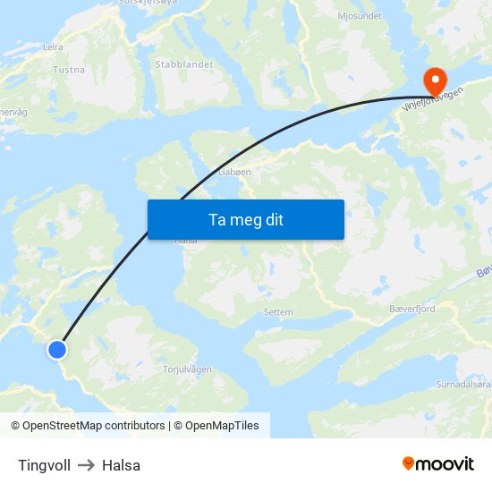 Tingvoll to Halsa map