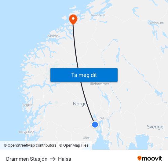 Drammen Stasjon to Halsa map