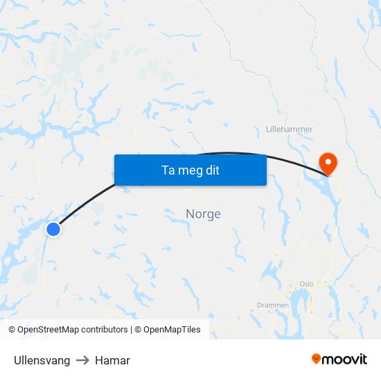 Ullensvang to Hamar map