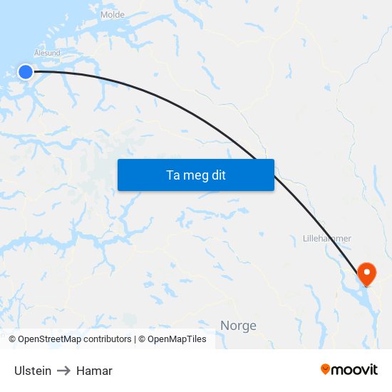Ulstein to Hamar map