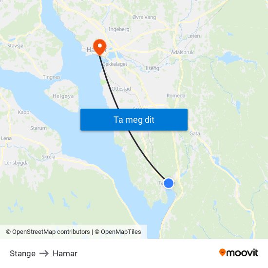 Stange to Hamar map