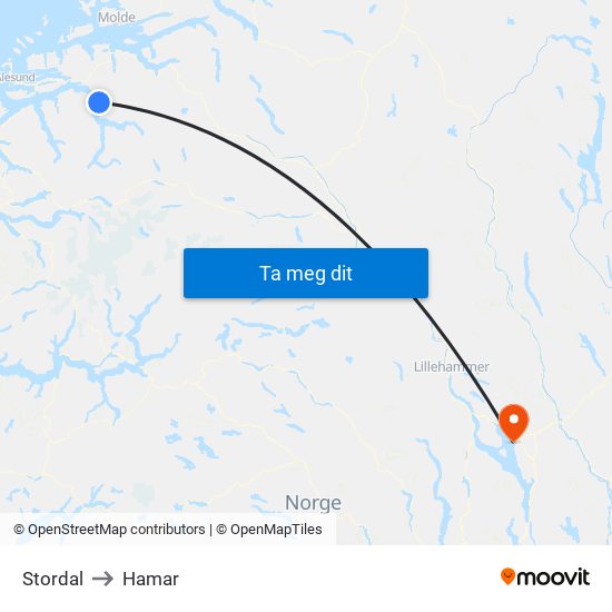 Stordal to Hamar map